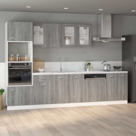 Armoire de cuisine de plancher d'évier - Meuble de rangement Style Contemporain Sonoma gris 80x46x81,5 cm BV365751 - BonneVie (1/5)