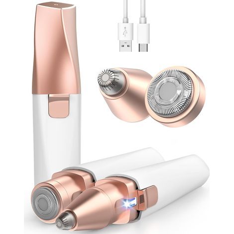 Tondeuse à poils du visage pour femmes, rasoir 2 en 1 rechargeable pour le visage et les sourcils, rasage sans douleur avec lumière LED intégrée - Idéale pour le visage et le corps (1/2)
