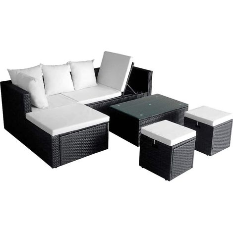 Maison Exclusive - Set Divani da Giardino 4 pz con Cuscini in Polyrattan Nero (1/5)