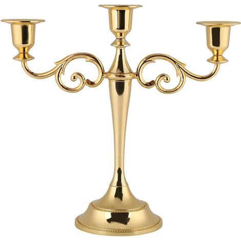 Chandelier 3 Branches Bougeoir en Métal Vintage pour Mariage Décor Maison Table (Color : Gold) (1/5)