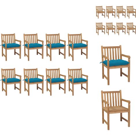 Gartenstühle - Living Gartenstühle 8 Stk. mit Hellblauen Kissen Massivholz Teak (1/5)
