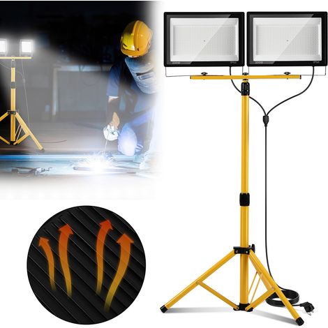 Jiubiaz LED Baustrahler Arbeitsleuchte 200W, LED Fluter Floodlight inkl. Stativ und 3M Kabel für Innen-und Außenbereich - 6500K Kaltweiß