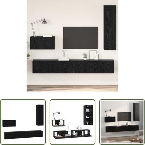Rangement salon - Meuble TV mural 4 pcs Chêne noir Bois d'ingénierie (1/5)