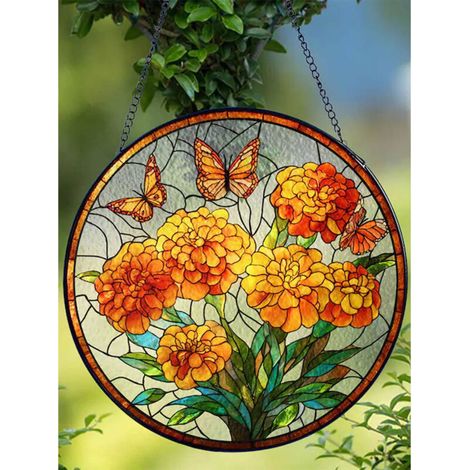 Attrape-soleil vitrail fleur de souci 9 cm, décoration fenêtre, attrape-soleil suspendu