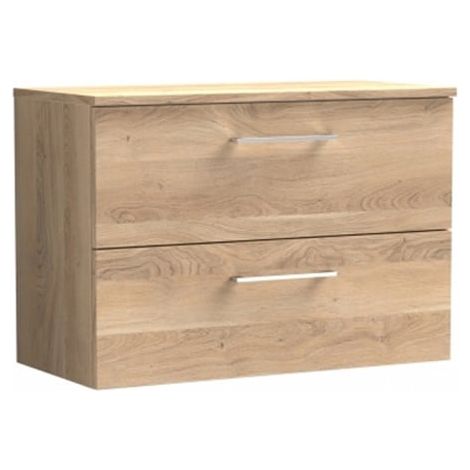 Nuie Arno Wall Hung 2-Drawer Vanity with Worktop 800mm Wide - Bleached Oak (1/5)