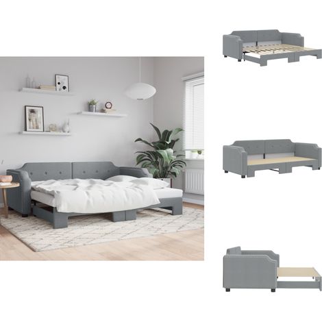 The Living Store Tagesbett Ausziehbar Hellgrau 90x200 cm Stoff - 2-in-1 Schlafsofa (1/5)