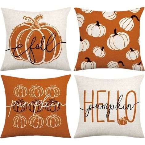 Juego de 4 fundas de cojín estampadas con motivos de Halloween para decorar la cama. (1/5)