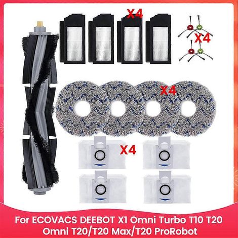 Pour aspirateur robot ECOVACS DEEBOT X1 Omni Turbo T10 T20 Omni T20/T20 Max/T20 Pro : brosse latérale principale, filtre et sacs de nettoyage (1/5)
