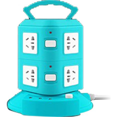 Bloc multiprise tour 2 étages vert paon 220V 10A, prise multiple avec protection surcharge et ports USB, socle portable multifonction (1/5)