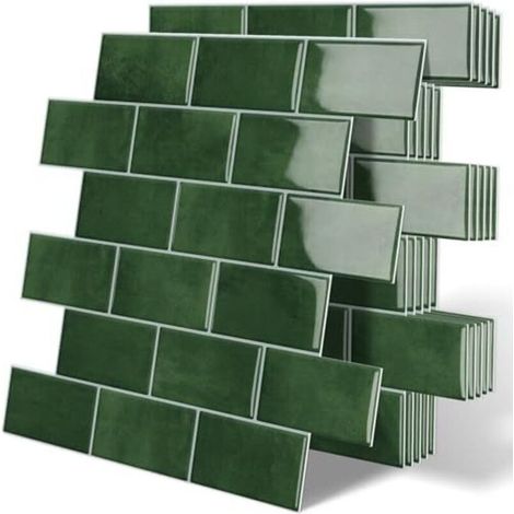 Carreaux adhésifs épais, carreaux muraux auto-adhésifs, crédence de cuisine style métro, vert, 10 feuilles (1/4)
