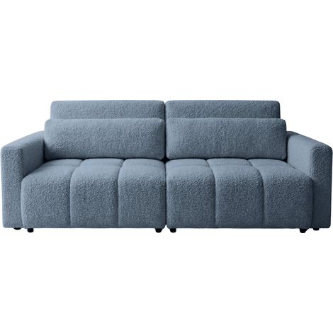 MAIA - Canapé amovible convertible tissu bouclette 3 places Bleu (1/5)