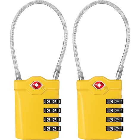 Cadenas Valise TSA, Cadenas Voyage 4 Chiffres (2, Jaune) Alarme d'ouverture, Serrures à Bagages de Voyage with Câble Flexible, TSA Approuvé, Parfait Pour Hôtel, Casier et Sac à Dos (1/5)