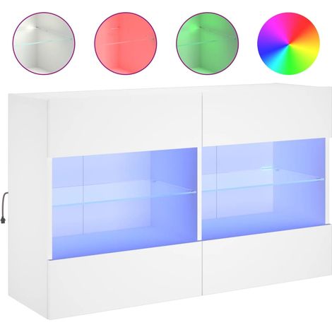 Meuble TV mural avec lumières LED blanc 98,5x30x60,5 (1/5)