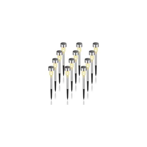 Lampe Solaire Extérieur Jardin,Étanche Lumière Solaire Extérieur pour Terrasse, Jardin, Allée, Chemins, Acier Inoxydable,Lot de 12,Blanc Chaud