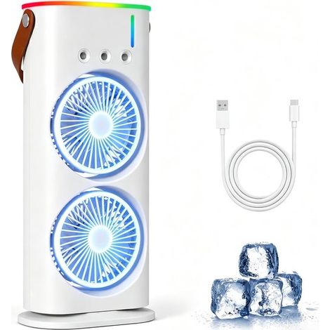 Mini condizionatore portatile，raffreddatore d'aria da 280 ml，illuminazione LED a 7 colori，ventilatore USB e umidificatore per la camera da letto (1/5)