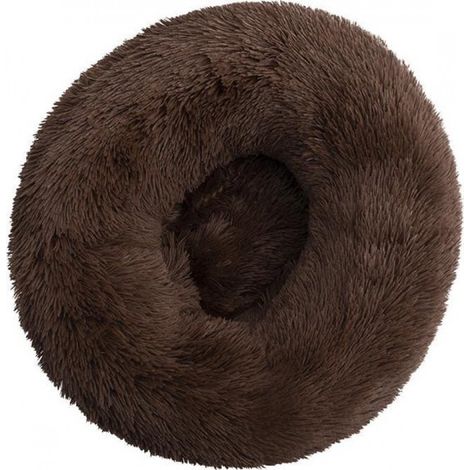 Coussin 100 cm avec housse lavable - Marron foncé - Coussin pour chien, coussin de jeu pour enfants - Pouf rond en forme de donut, panier pour chien, fausse fourrure marron, marron foncé (1/5)