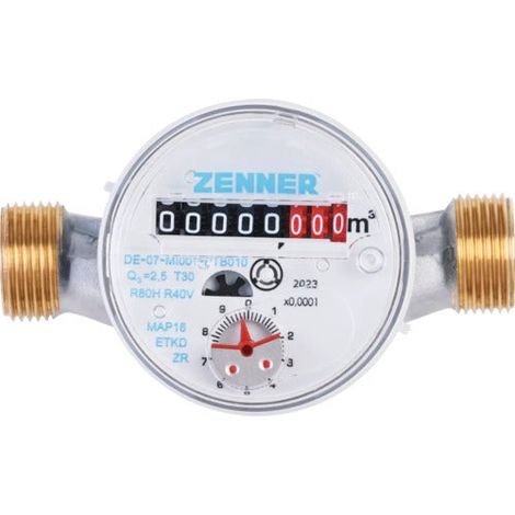 [NEUWERTIG] B-Ware Zenner Wohnungswasserzähler Gartenwasserzähler ETKD Q3=2,5 1,5m³/h Messing 110mm (1/2)