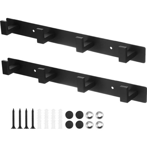 Kleiderhaken Wand, 2 Stück Garderobenhaken mit 4 Haken, Hakenleiste zum Schrauben für Jacken, Hüte, Taschen im Flur, Badezimmer oder Schlafzimmer (Schwarz) (1/5)