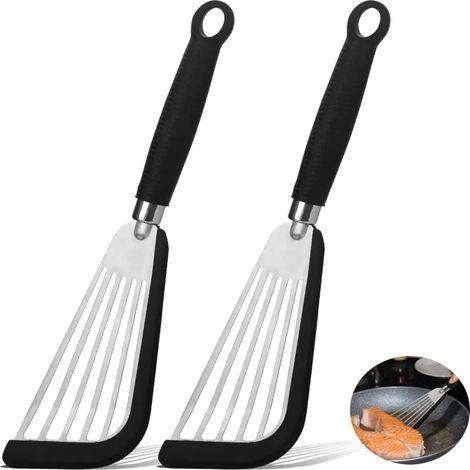 Spatule de cuisine, silicone, acier inoxydable, poignée en silicone résistante à la chaleur, pour ustensiles de cuisine antiadhésifs, poisson, œufs, steak, crêpes