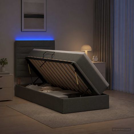 Cama de almacenamiento LED con colchón Gris oscuro 100 x 200 cm (1/5)