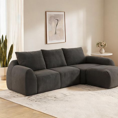 Canapé d'angle gris foncé en tissu chenille compressé (1/5)