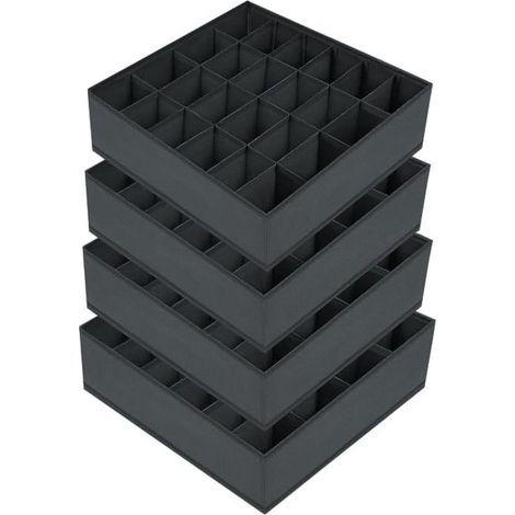 Aufbewahrungsboxen 4er Socken Unterwäsche 24 Zellen Faltbox Dunkelgrau (1/5)