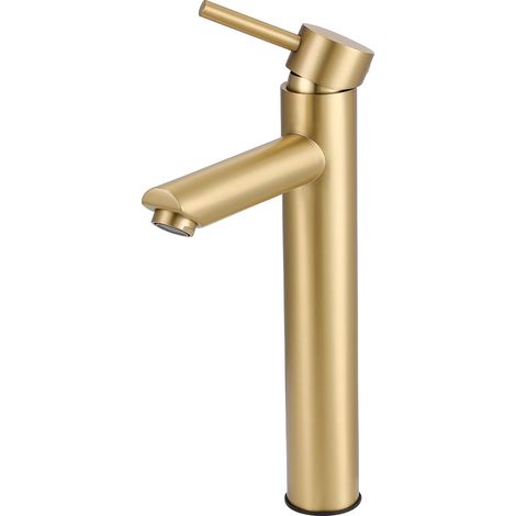 Brushed Gold Tall Single Handle Vessel Faucet (1/4)