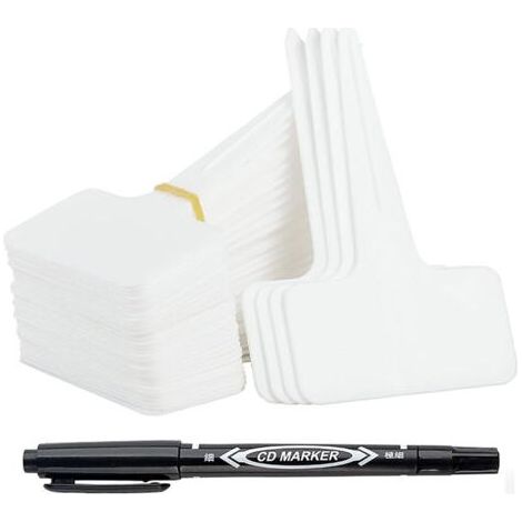 Pair 100 Étiquettes Jardin Extérieur Réutilisables - Marqueurs Plantes en Plastique Type T avec Stylo Étanche - Étiquetage Potager et Accessoires pour Plantes (Blanc) (1/5)