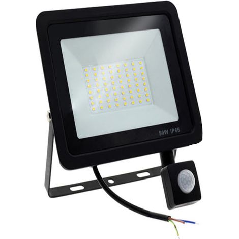 50-W-LED-Flutlichtstrahler, schwarz, mit Bewegungsmelder, Schutzart IP65, Farbtemperatur: Kaltweiß 6500 K
