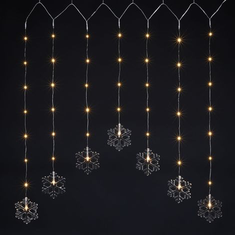 LED Lichtervorhang Schneeflocke 120x70 cm - 47 LED warmweiß - Fenster Deko Lichterkette