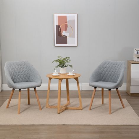Lot de 2 Chaises de Salle à Manger Design scandinave - Assise Dossier accoudoirs ergonomiques Lin Gris - Pieds effilés Bois hêtre