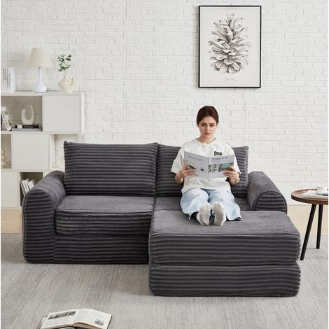 Sofá sofá cama modular reversible de pana gris OKMYHOME (1/5)