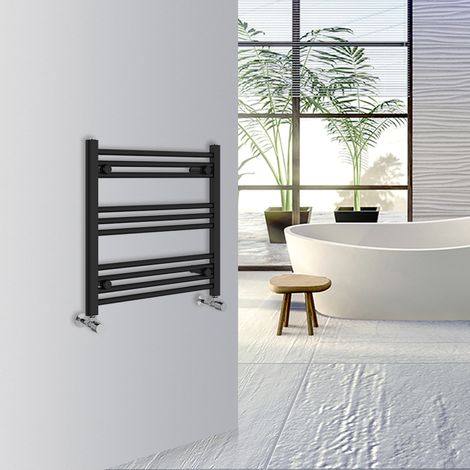 Warmehaus Straight Bathroom Heated Towel Rail Warmer Radiator Central Heating 600x600mm Black (1/5)