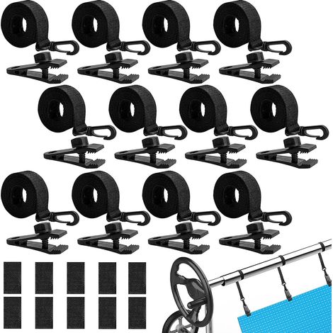 Enrouleur de piscine - Bandes de maintien - Lot de 12 bandes de fixation et pinces - Accessoires pour système d'enroulement mobile - Film solaire mobile pour bâches de piscine (1/5)