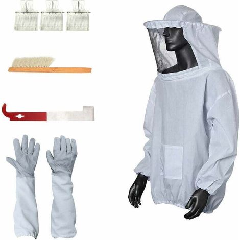Beekeeping Equipment Beekeeping Suit Beekeeping Gloves Protective Sleeves Hive J Hook Beehive Tool Hive Brush Queen Catcher for Beekeeper Supplies MUMU Tool Set (1/4)