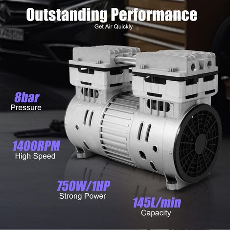 Flüsterkompressor 8 Bar Motor Ölfreies Kompressor Aggregat 145L/min Kompressoraggregat 750W/1HP Luftkompressor Kopf Leise Silent Druckluft Luftkompressoren Zubehör (1/5)