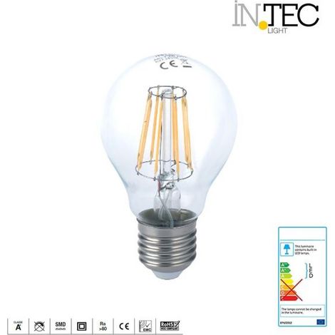 Lampadina LED Filamento Vetro E27 8W 1055LM Luce Clada 2700K 30060105mm 15000h CRI80