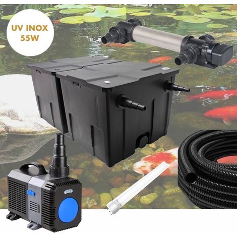 Kit De Filtration Complet Avec UV 55W INOX + ampoule de rechange Pour Bassin De Jardin De 30m3 (1/5)