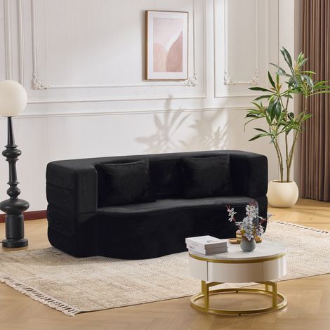 Grand canapé-futon compressé sans montage couleur noire. Double fonction pliable,adapté salon,chambre d’amis et toutes pièces de vie.