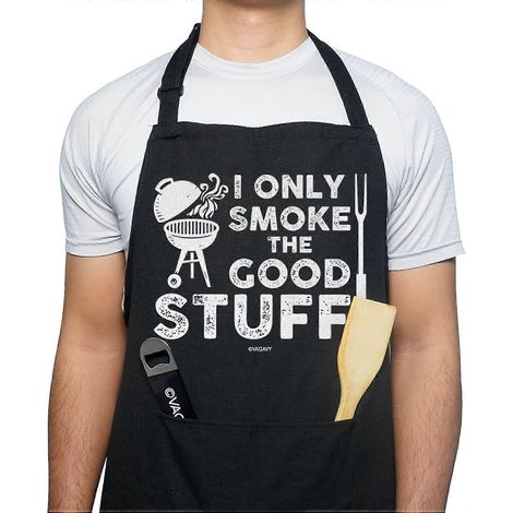 Tablier de barbecue homme papa mari 100% coton noir humoristique "Je ne fume que du bon " idée cadeau anniversaire fête des pères (1/5)