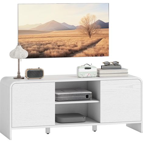 Meuble TV 110 cm pour Téléviseur jusqu'à 55 Pouces 2 Portes Blanc (1/5)