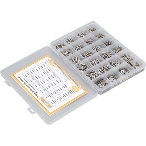 Kit de 884 pièces pour vis, écrous et rondelles (M2, M3, M4, M5) à tête demi-ronde et six pans creux. (1/5)
