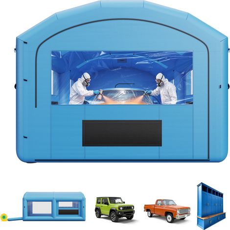 Cabine de Peinture Gonflable 6,4x4,1x3 m Souffleurs de 1100 W Bleu, Tente de Pulvérisation Portable à Toit Arqué avec Filtre en Coton, pour Voiture, Camion Pickup, Meubles et Grandes Pièces (1/5)