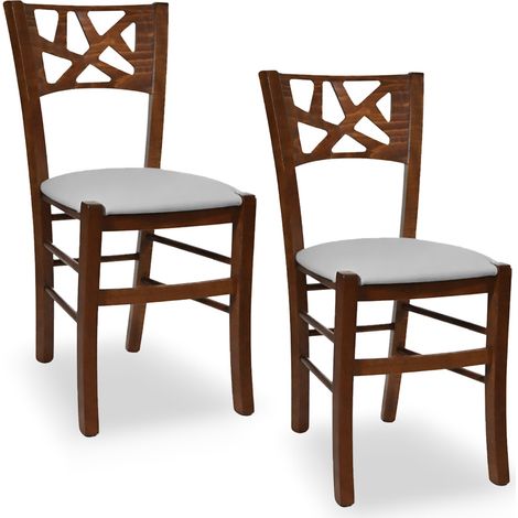 Sedie sala pranzo Sissy in legno noce scuro con seduta imbottita grigia set da 2