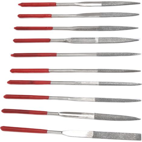 Ensemble de 10 limes aiguilles trempées, robustes et durables, avec manche confortable et pratique pour la bijouterie (4 x 160 mm). (1/5)