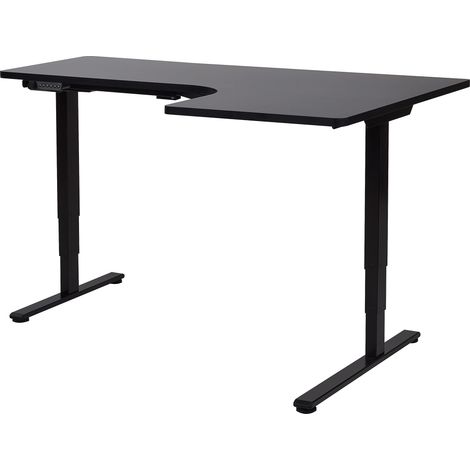 Escritorio esquinero regulable eléctrico forma de L 160 x 59 cm derecho tablero negro base negra Destines