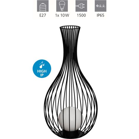 Lampadaire Fossombrone Noir H: 68.5cm Ø: 32cm avec câble + prise IP65 (1/4)
