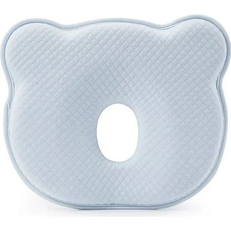 Oreiller en mousse à mémoire de forme pour nouveau-né, anti-tête plate, oreiller de modelage, lavable, respirant, doux - Bleu (1/4)