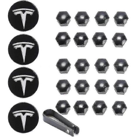 Kit de 4 enjoliveurs pour Tesla Model 3 YSX, cache-écrous de roue, noir, rouge, blanc, gris, 20 cache-écrous de roue inclus – Couleur : Noir
