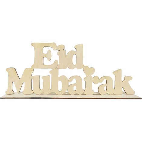 Decoración de mesa para Eid y Ramadán, cartel de madera para mesa "Eid Mubarak", adorno en forma de media luna, estilo musulmán, letras decorativas hechas a mano. (1/5)